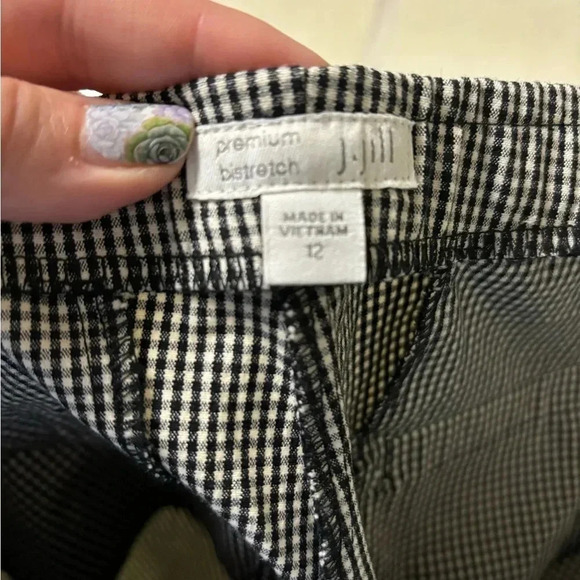 J Jill Black Gingham High Rise Stretch Pants Size 12 Cuffed Elastic Waist - Picture 7 of 7